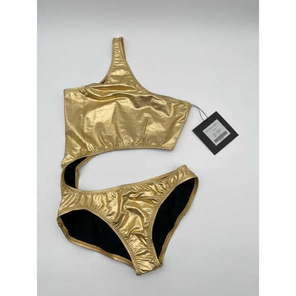Norma Kamali | NWT Shane Metallic Gold Foil One Piece Bathing Suit Bodysuit S - Picture 3 of 13